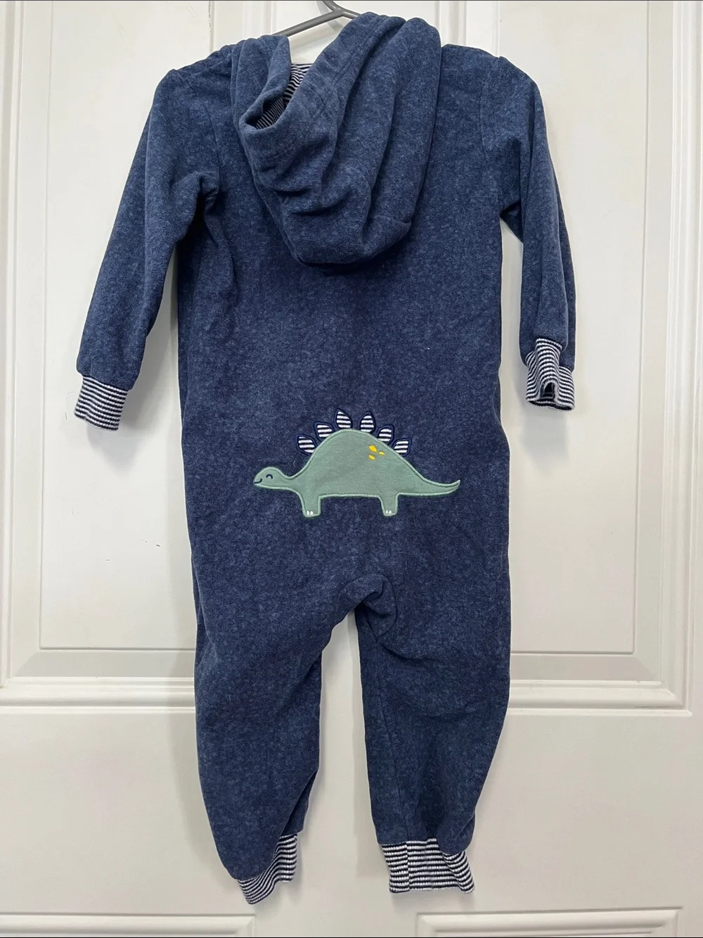 Carter's Navy Hooded One-Piece Footie with Stripe Cuffs